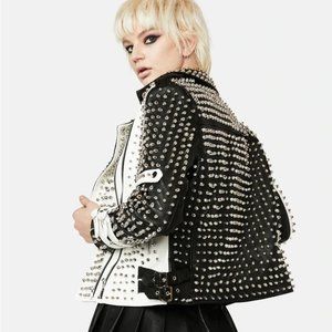 Brand New - Black White Studded Moto Jacket: Punk, Metal